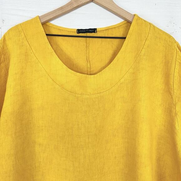 Made In Italy Womens Linen Tunic Top‎ Plus Size 3X Yellow Lagenlook Beach Summer - Picture 2 of 12
